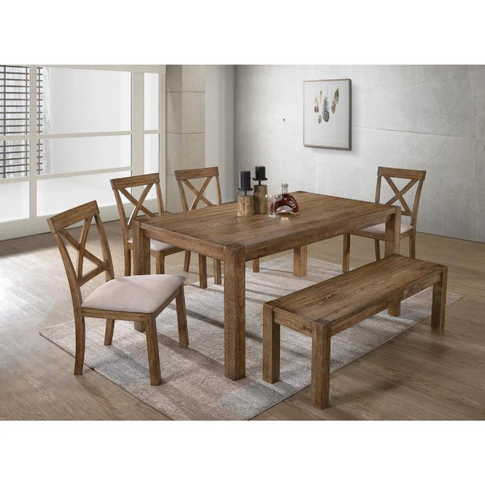 Dining Set With Table, Bench And 4 Chairs - Oak Home Essentials