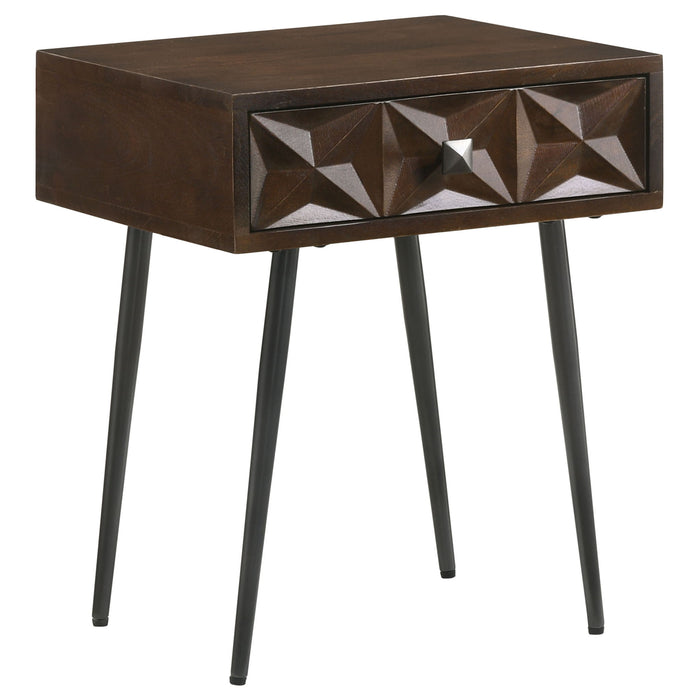 Gibson - Coffee 1 Drawer Rectangular Side Table With Angled Legs - Coffee Furniture Max