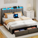 Upholstered Platform Bed Frame With RGB LED Lights, Charging Station & 2 Underbed Drawers Home Essentials