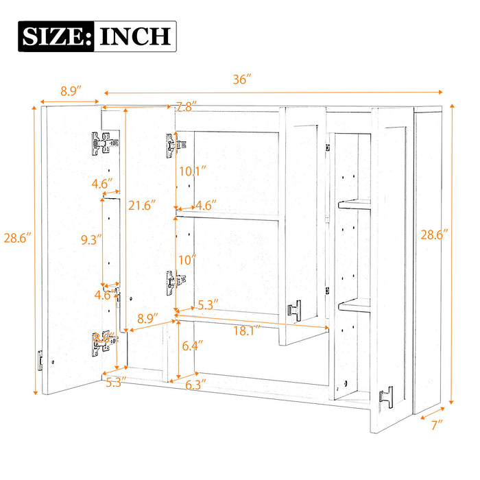 30" Bathroom Cabinet With 5 Adjustable Shelves, Wall Mounted Medicine Cabinet - White Hearth and Haven