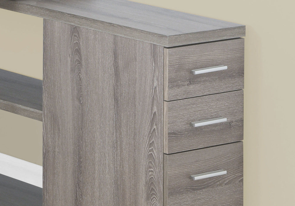 47" L Shape Computer Desk With Three Drawers - Taupe And Silver