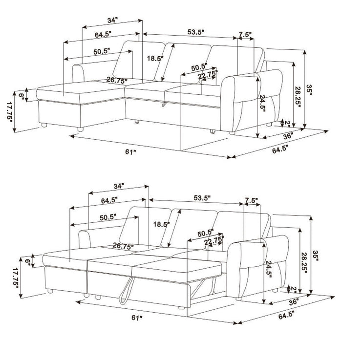 Kenna- Sleeper Sectional Sofa With Storage Ottoman Furniture Max