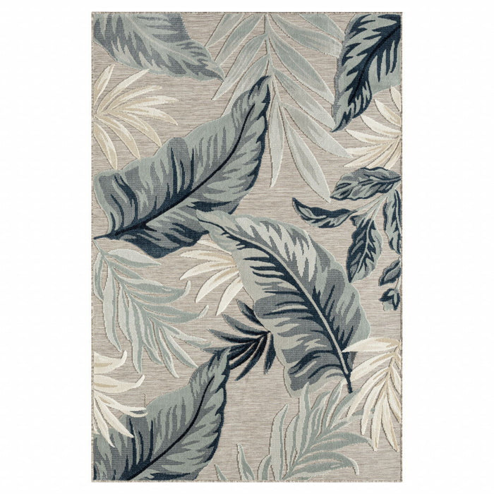 8' X 10' Floral Stain Resistant Indoor & Outdoor Area Rug - Blue / Gray