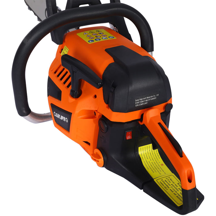 58Cc Gasoline Chainsaw 20" For Tree And Wood Cutting Epa Compliant - Orange