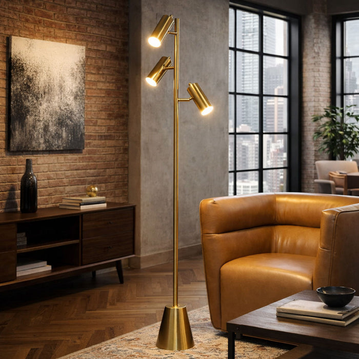 Lumina - Floor Lamp With Rotary Switch Triple Spots Cone Base - Gold Ashcroft Furniture