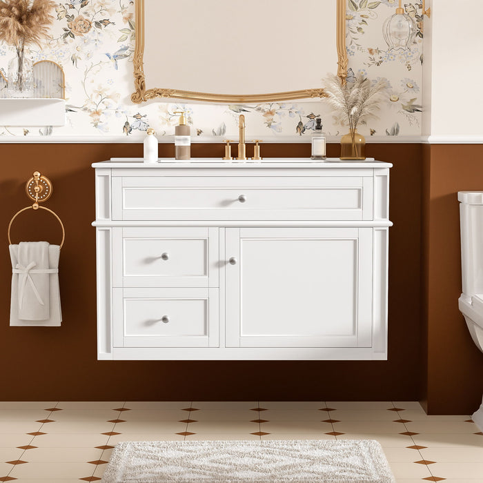 Wall Mounted Bathroom Vanity With 2 Drawers, 1 Tip Out Drawer, 3 Holes Sink Hearth and Haven