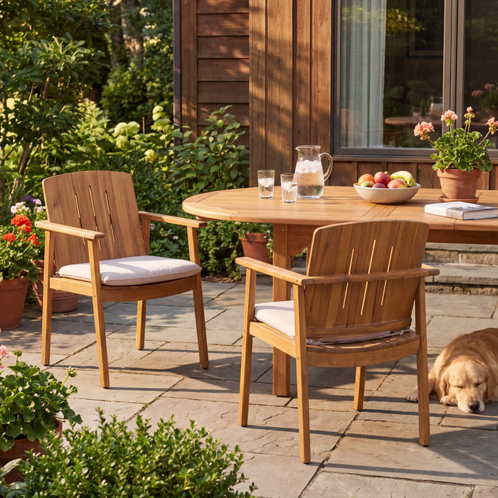 Outdoor Dining Chairs (Set of 2) - Beige / Teak Noble House