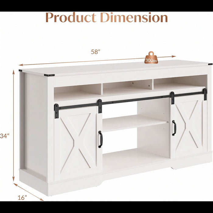 Farmhouse TV Stand With Sliding Barn Doors & Adjustable Storage Home Essentials