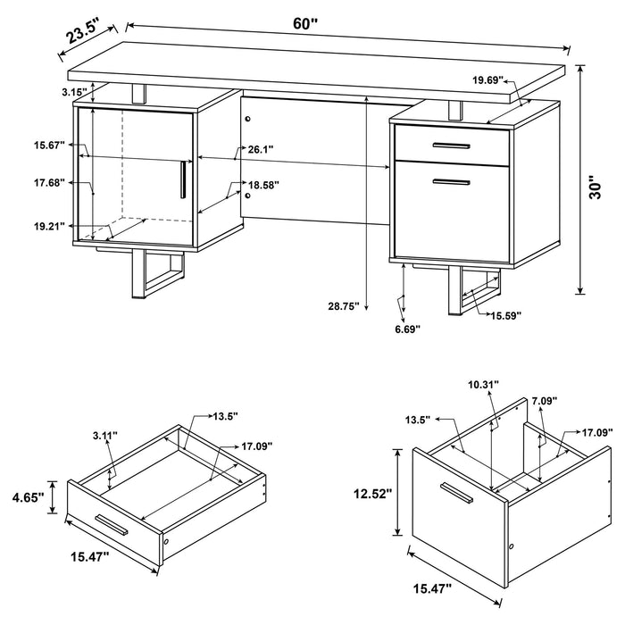 2 Drawer Floating Top Office Desk Furniture Max