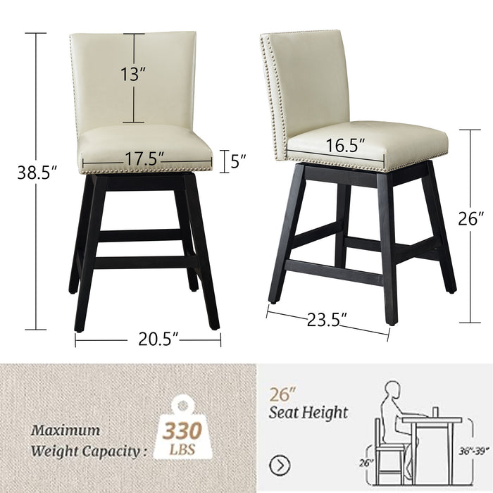 Upholstered Swivel Bar Stools High Back (Set of 2) - Cream White Home Essentials