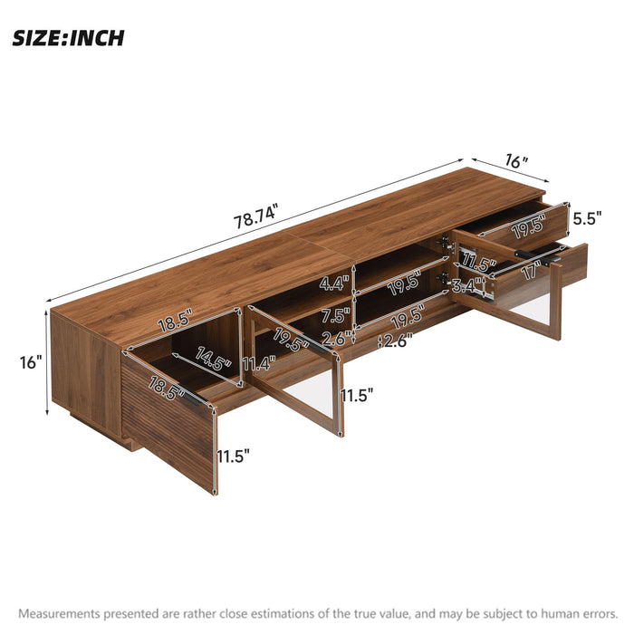 TV Stand With 2 Drawers, Doors & Cable Management, Soft Closing Hinges - Walnut Hearth and Haven