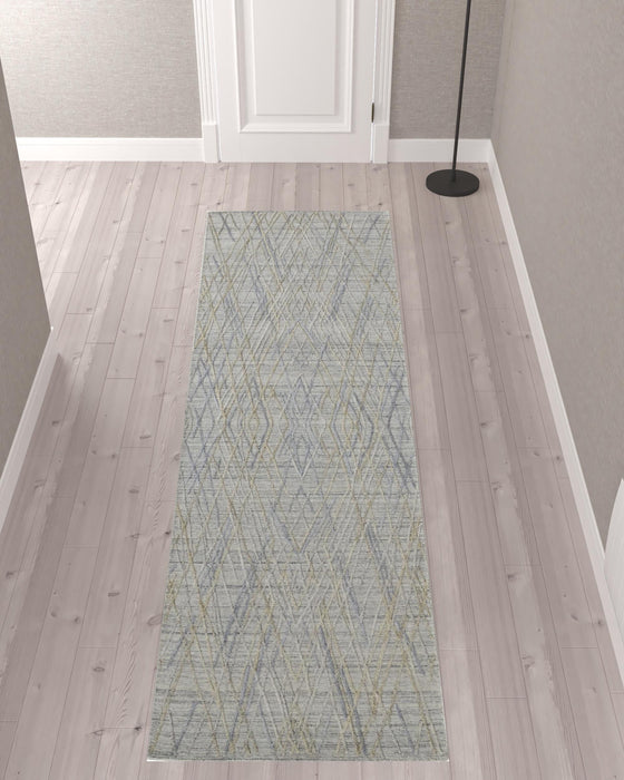 Abstract Hand Woven Runner Rug - Dark Gray And Ivory - 10'