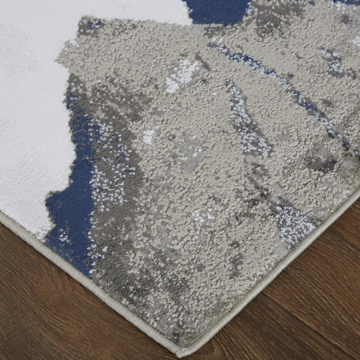 Abstract Area Rug - Blue Gray And White - 10' X 14'