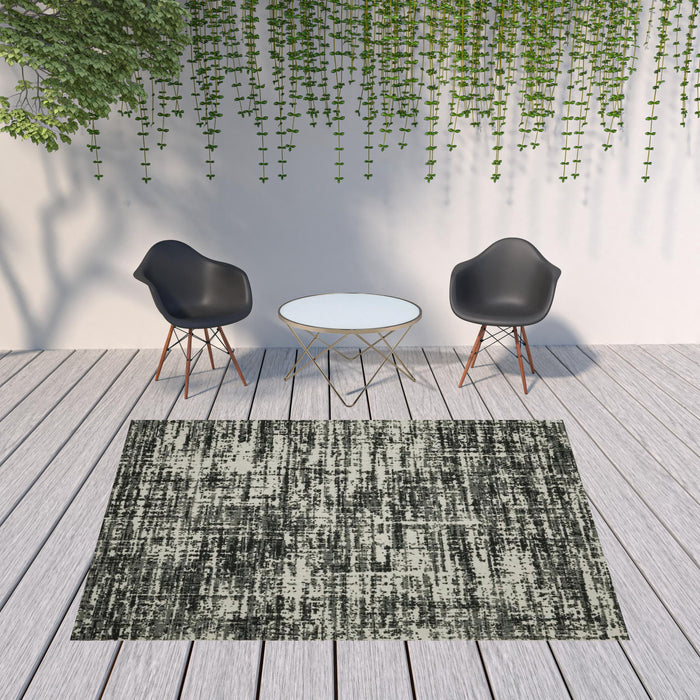 8' X 10' Abstract Stain Resistant Indoor / Outdoor Area Rug - Beige / Black