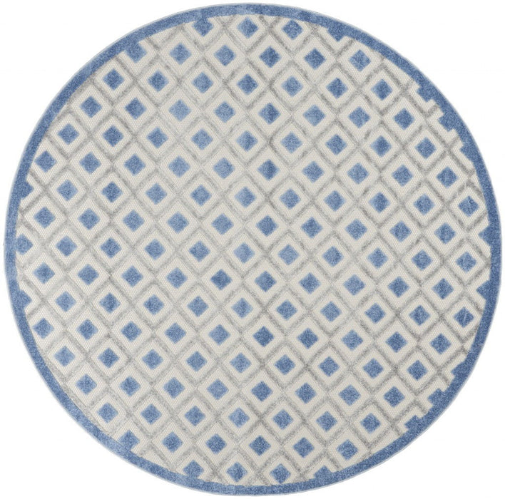 8' Round Round Geometric Indoor / Outdoor Area Rug - Blue / Gray