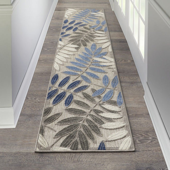 2' X 8' Floral Outdoor & Indoor Area Rug - Blue / Gray