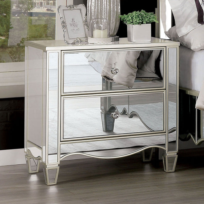 Nightstand With Mirror Panels - Silver Home Essentials