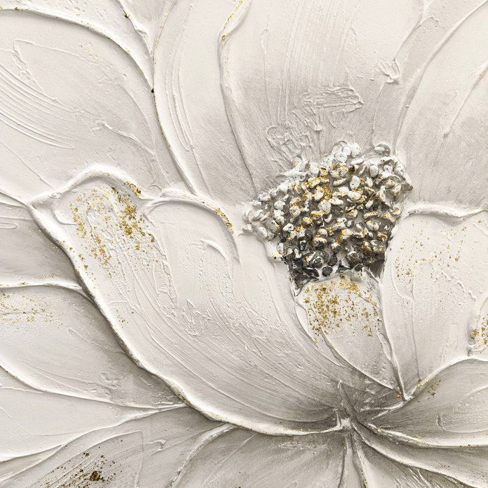 Lotus Flower Canvas Wall Art, Hand Painted Textured Floral Painting - Antique White Daily Nest