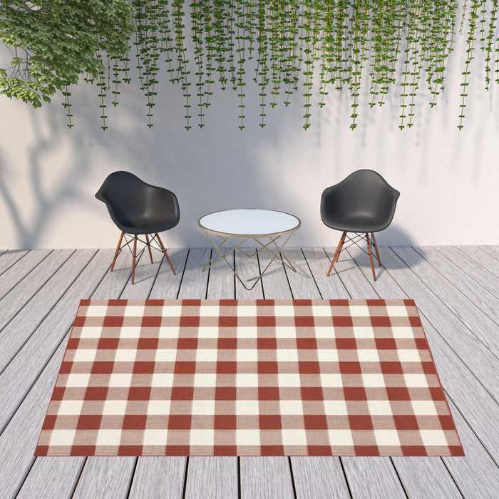 8' X 11' Geometric Stain Resistant Indoor / Outdoor Area Rug - Red / Ivory