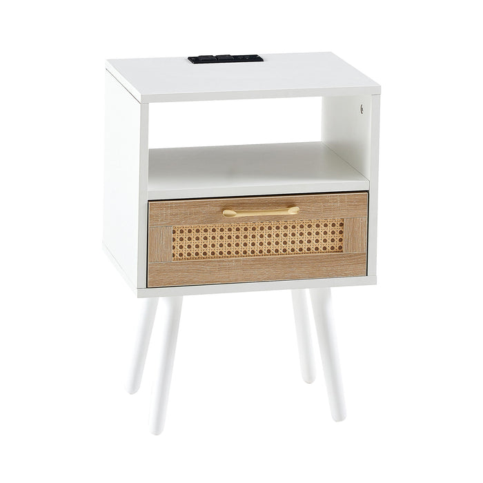 Modern Nightstand With Power Outlet And Usb Ports - White