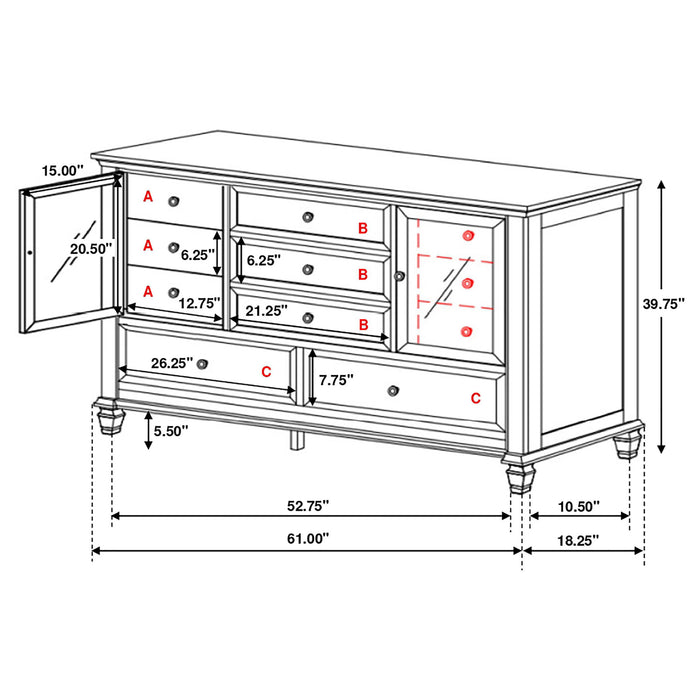 Dennis - 11 Drawer Dresser - Cream White Furniture Max