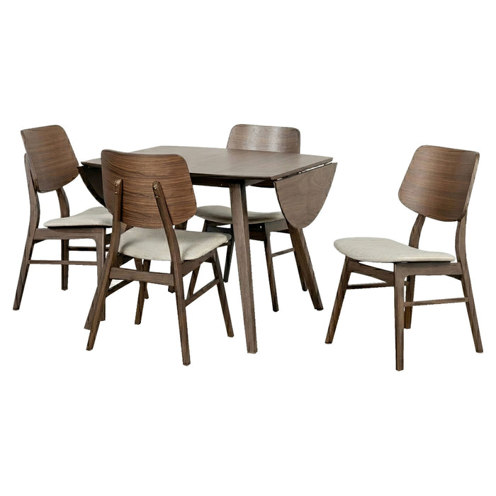 Oscar - Drop Leaf Dining Table With 4 Chairs - Walnut / Natural Cush New Classic