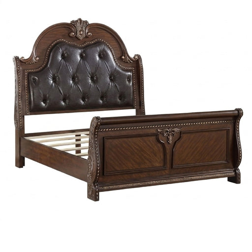 Bed & Carved Padded And Button Tufted Headboard Home Essentials