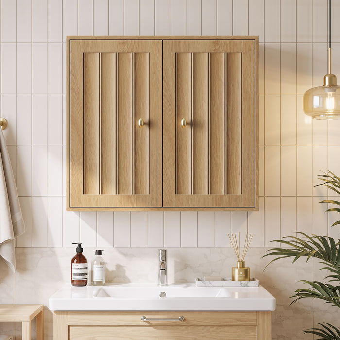 Wall Mounted Bathroom Cabinet With Double Doors And Vertical Grooved Design For Bathrooms - Oak Home Essentials