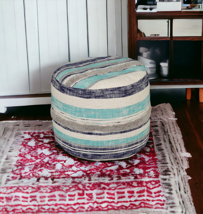 Round Cotton Ottoman - Blue