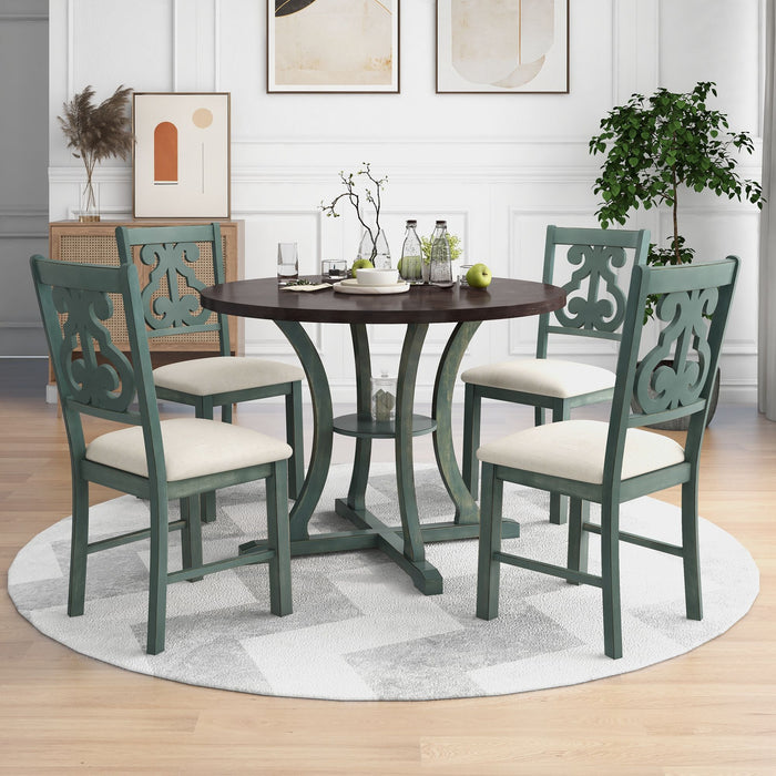 5 Piece Round Dining Table And Chair Set With Unique Legs And Hollow Chair Back Hearth and Haven
