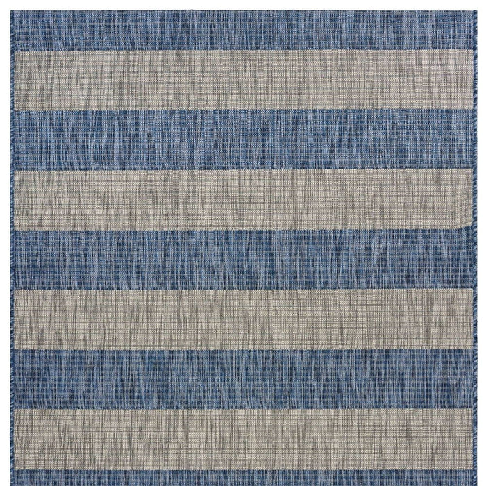 8' X 10' Striped Indoor / Outdoor Area Rug - Blue / Gray