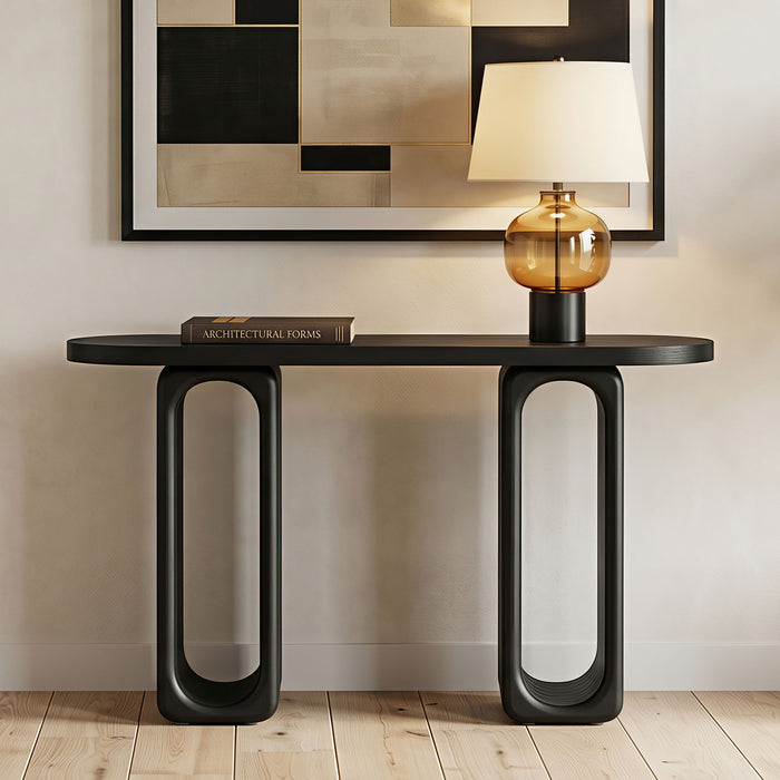 Art Sculptural Console Table With Oval Cutout Legs - Black Noble House