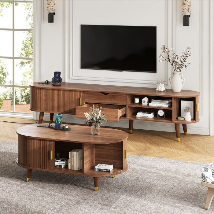TV Stand & Coffee Table Set With Charging Station Hearth and Haven