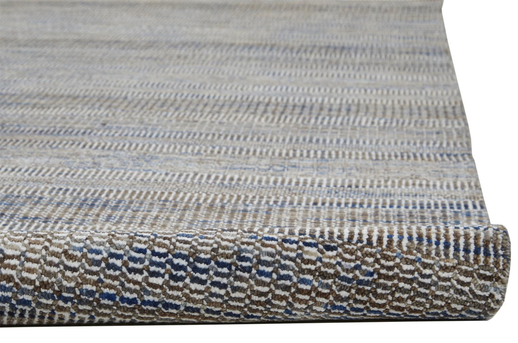 Striped Hand Knotted Runner Rug - Gray Wool - 12'