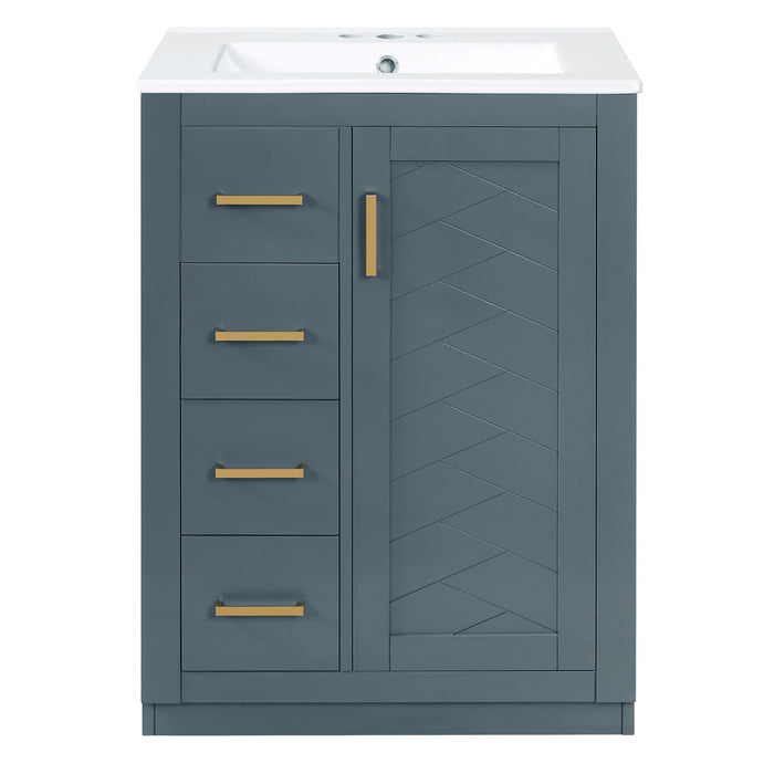 Bathroom Vanity With Integrated Sink, Rectangular Cabinet With 1 Door And 3 Drawers Hearth and Haven