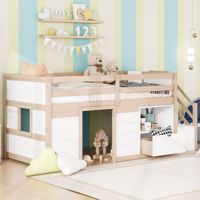 Low Loft Bed With Stair, Drawer, And Shelf Home Essentials