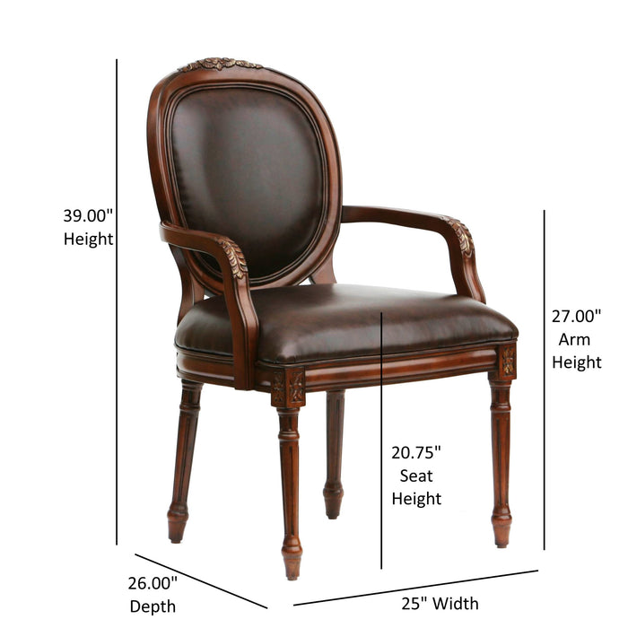 Benard - Oval Back Chair With Floral Carvings - Brown