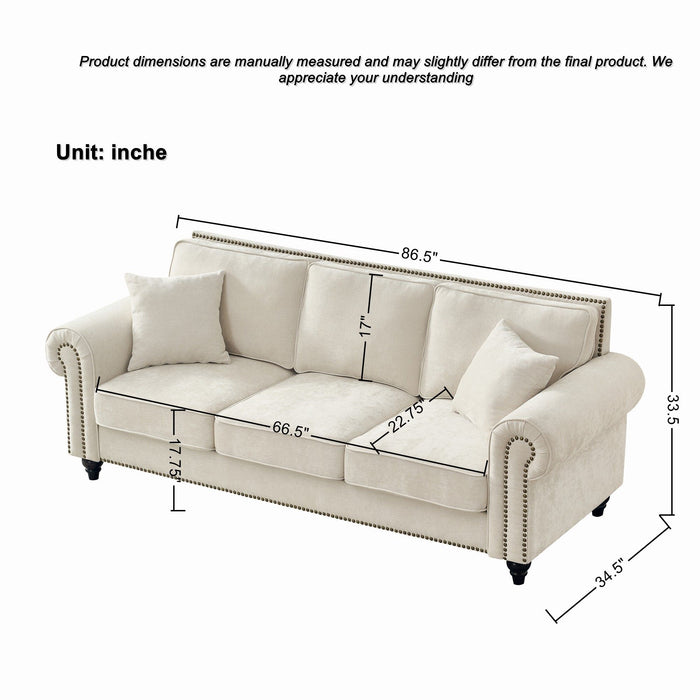 Modern 3 And 2 Seater Sofa With Rolled Arms, Tufted Upholstered Couch Home Essentials