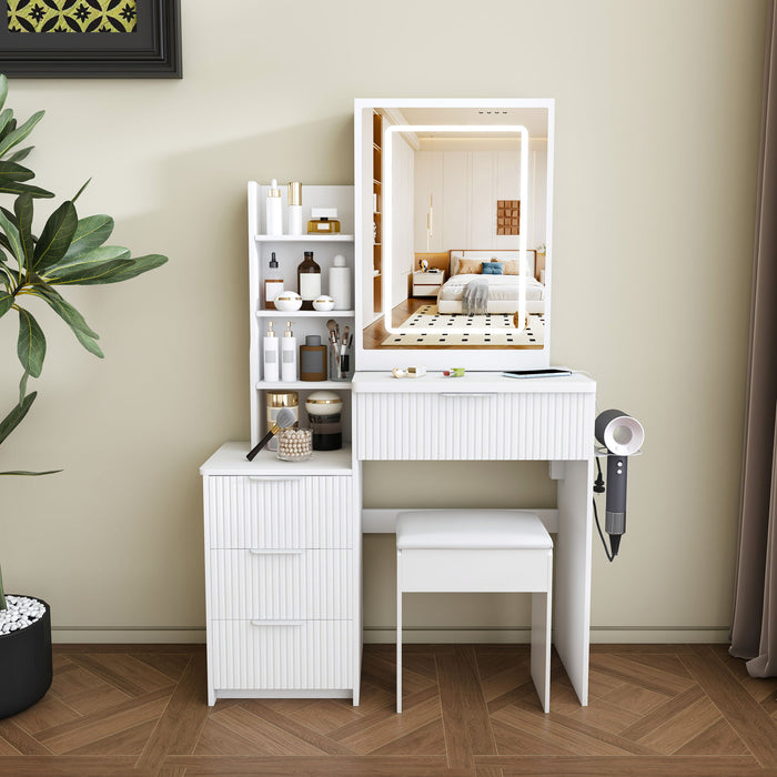 Modern Vanity Desk With 3 LED Lighting Modes, 4 Drawers Home Essentials