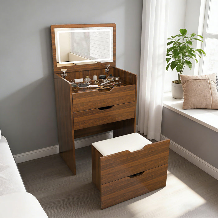 Vanity Desk With Lighted Mirror & Stool Home Essentials