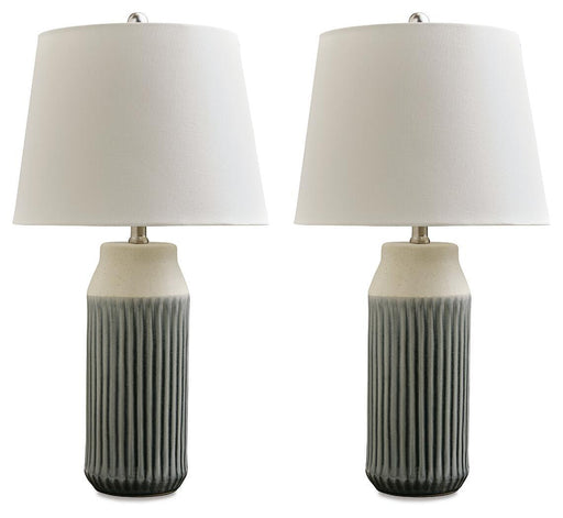 Afener - Ceramic Table Lamp (Set of 2) - Blue / Beige Signature Design by Ashley®