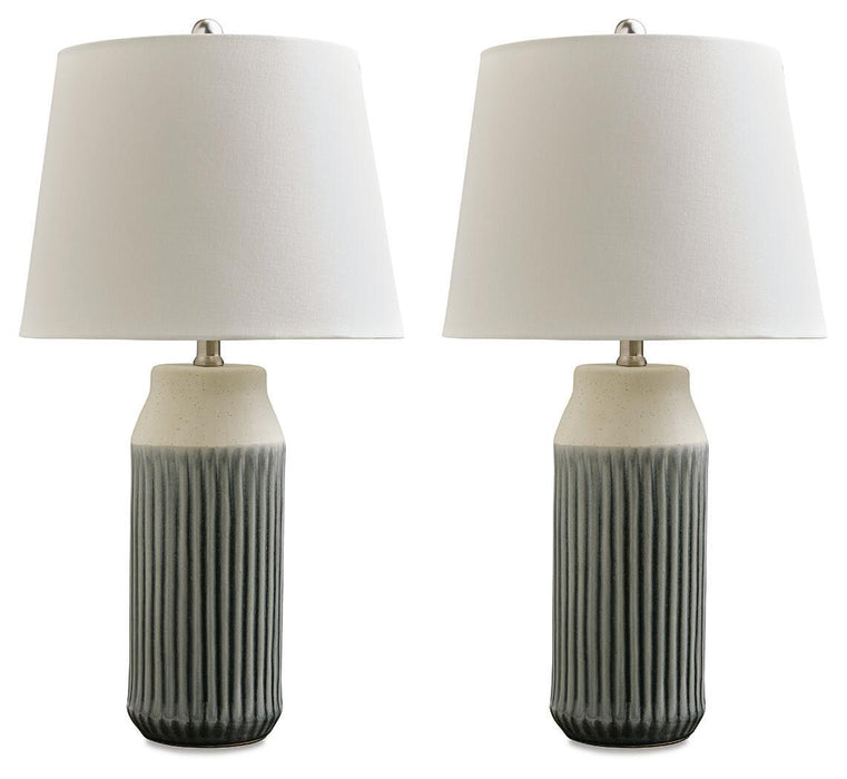 Afener - Ceramic Table Lamp (Set of 2) - Blue / Beige Signature Design by Ashley®