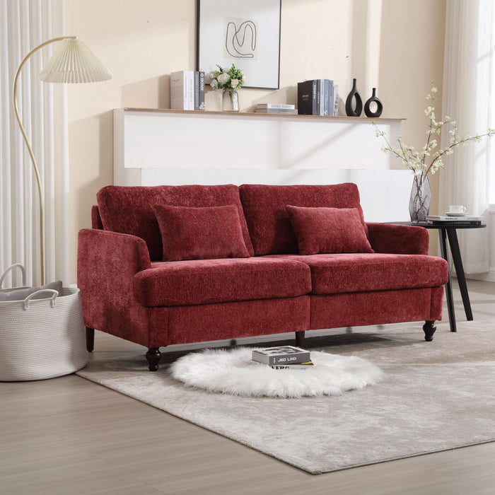 Coolmore Modern Chenille Fabric Loveseat, 2 - Seat Upholstered Loveseat Sofa Modern Couch - Wine Red