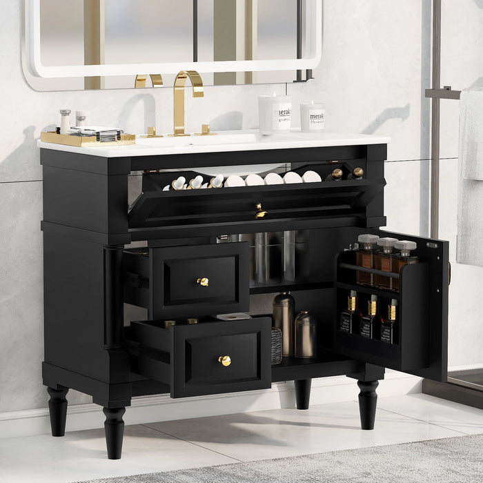 Freestanding Bathroom Vanity With Sink, Adjustable Shelf, Flip Drawer Hearth and Haven