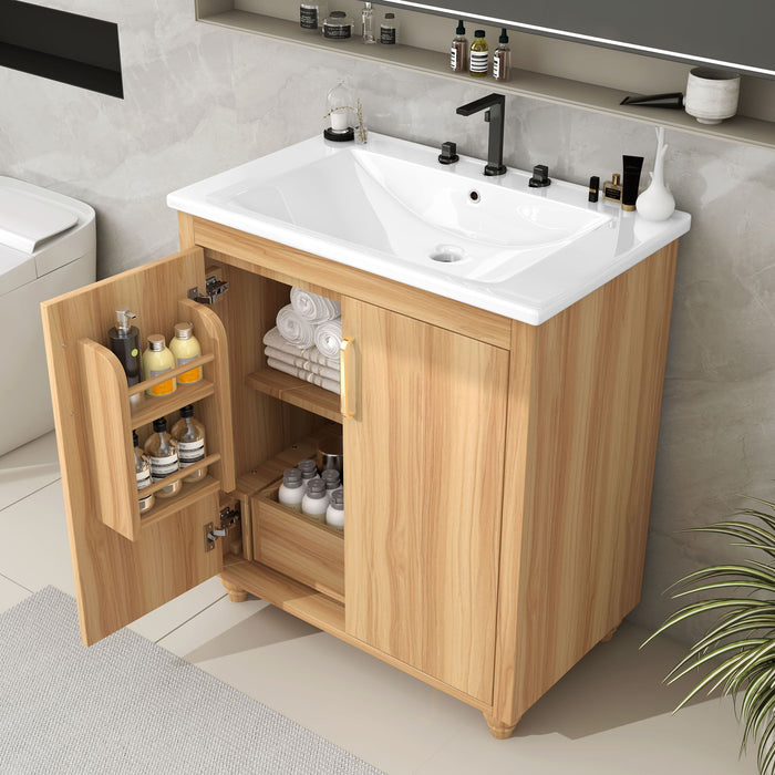 30" Bathroom Vanity With Sink, Cabinet With Doors And Drawer, Rectangular Shape - Natural Hearth and Haven