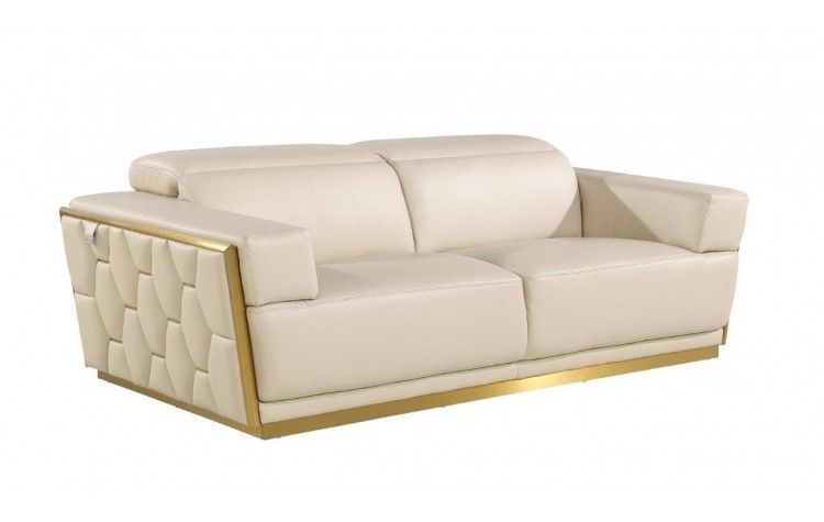 Leather Sofa - Beige / Gold