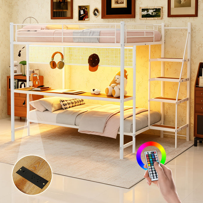 Bunk Bed With Built In Desk And LED Lighting Home Essentials