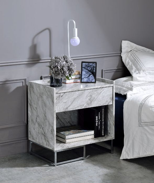 Azrael - Accent Table - White Printed Faux Marble & Chrome ACME