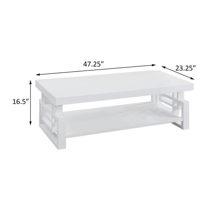 Rectangular Coffee Table With Open Shelf Storage - Glossy White