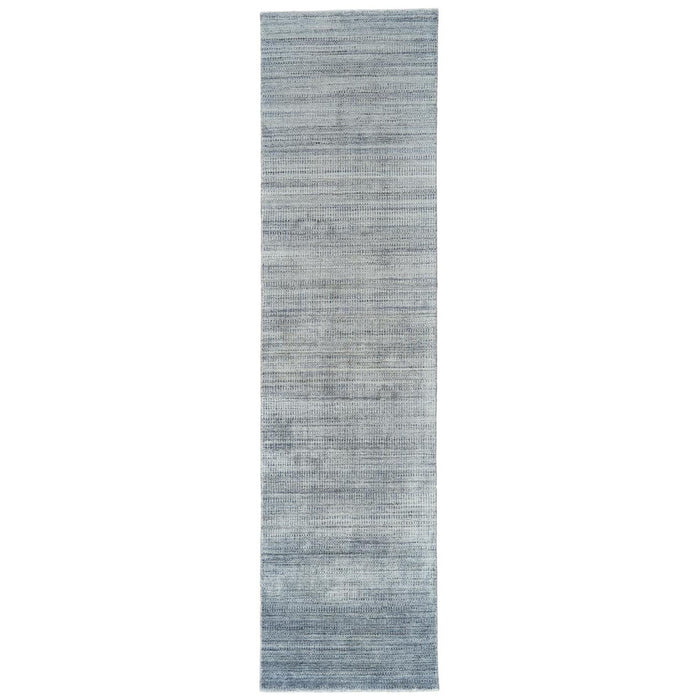 Wool Hand Woven Runner Rug - Blue And Gray Ombre - 10'
